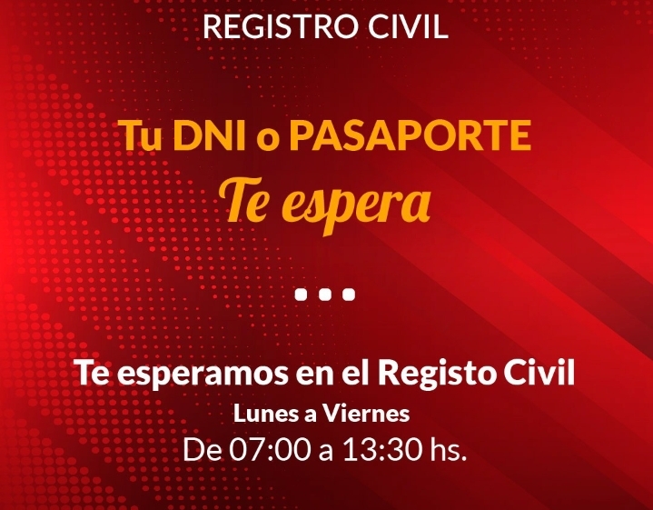 La oficina del Registro Civil comunica que hay dni y pasaportes disponibles para retirar