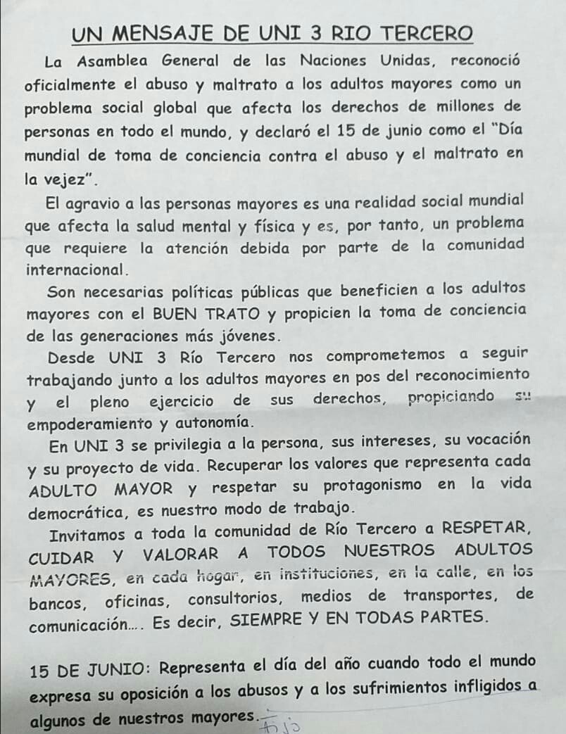 15 De Junio D&iacute;a de la Toma de Conciencia del Abuso y maltrato de la Vejez