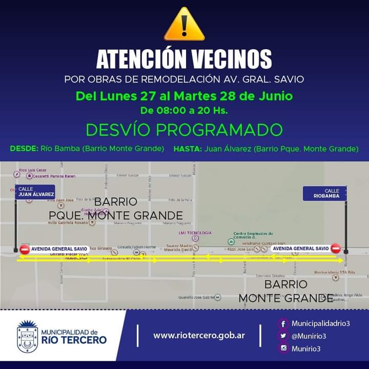 DESVÍO PROGRAMADO POR OBRA DE REMODELACIÓN DE LA AVENIDA SAVIO