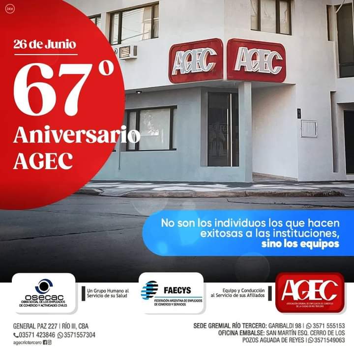 La Asociación Gremial de Empleados de Comercios cumple hoy 67 años