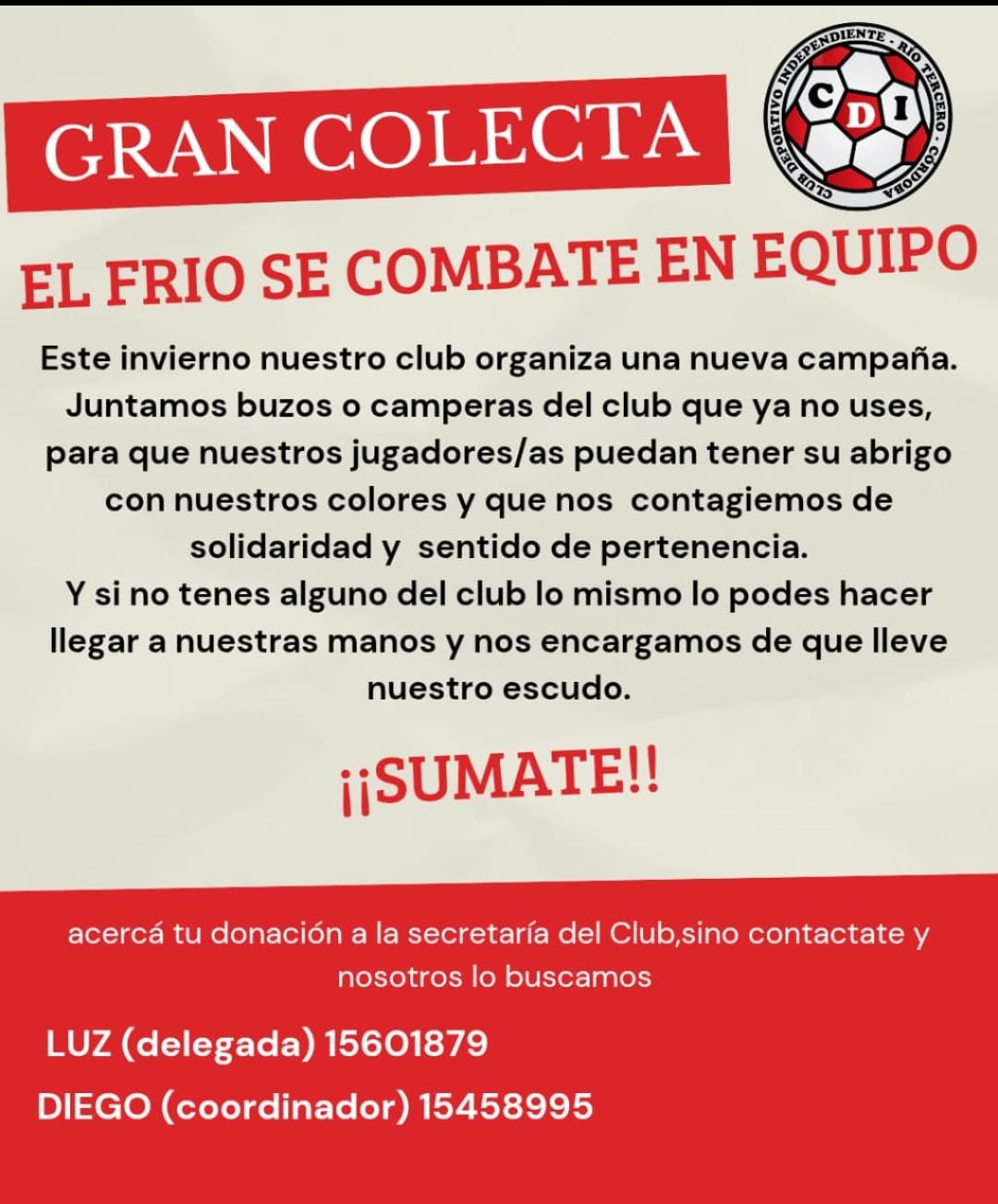 Campaña solidaria del Club Independiente: Abriguemos a nuestros chicos