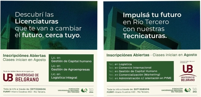  La Fundación Universidad Regional Río Tercero abre inscripciones para tecnicaturas y licenciaturas