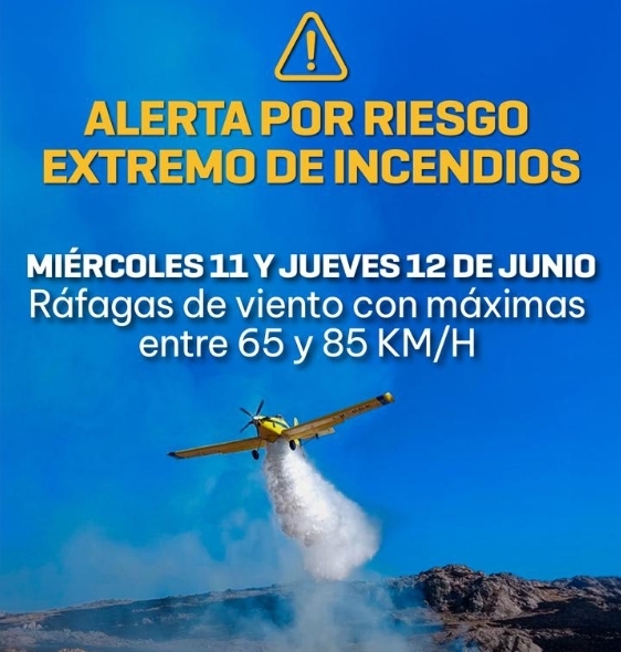 Alerta por riesgo extremo de incendios: se esperan fuertes ráfagas de viento desde mañana miércoles