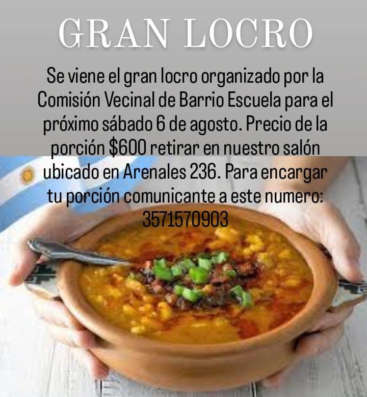 BARRIO ESCUELA: GRAN LOCRO PARA RECAUDAR FONDOS Y FESTEJAR EL DIA DEL NIÑO