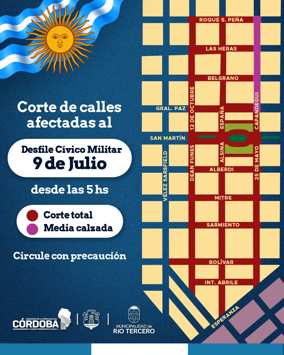 Calles que estarán cortadas por el acto y desfile cívico-militar por el Día de la Independencia