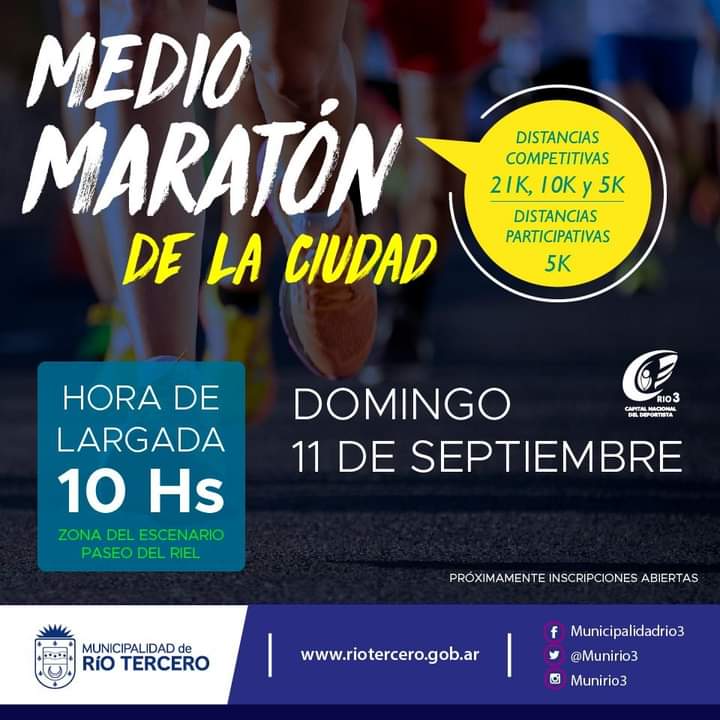 MEDIA MARATÓN CIUDAD DE RÍO TERCERO: HASTA EL 7 SE SEPTIEMBRE ESTAN ABIERTAS LAS INSCRIPCIONES