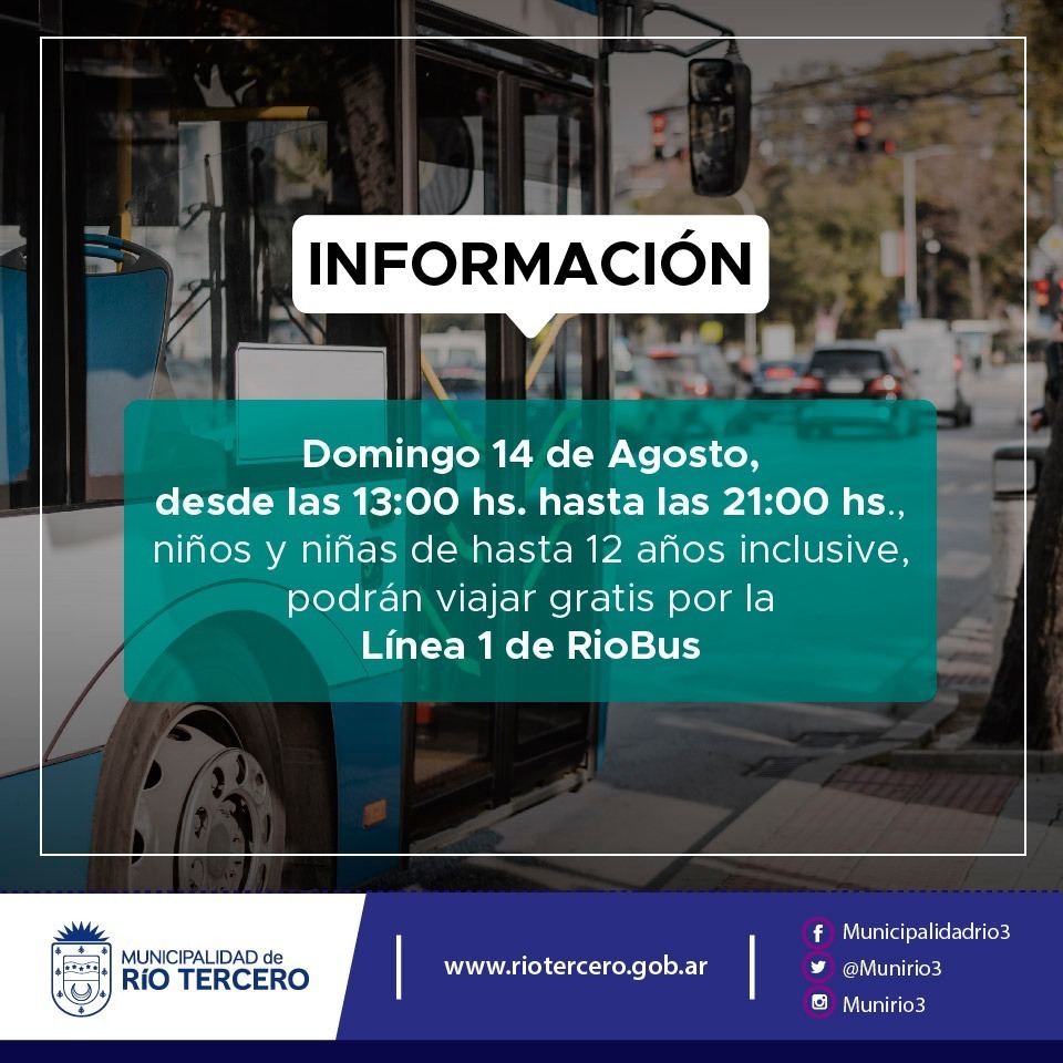 HOY NIÑO DE HASTA 12 AÑOS PODRÁN VIAJAR GRATIS POR LA LÍNEA 1 DE RÍO BUS