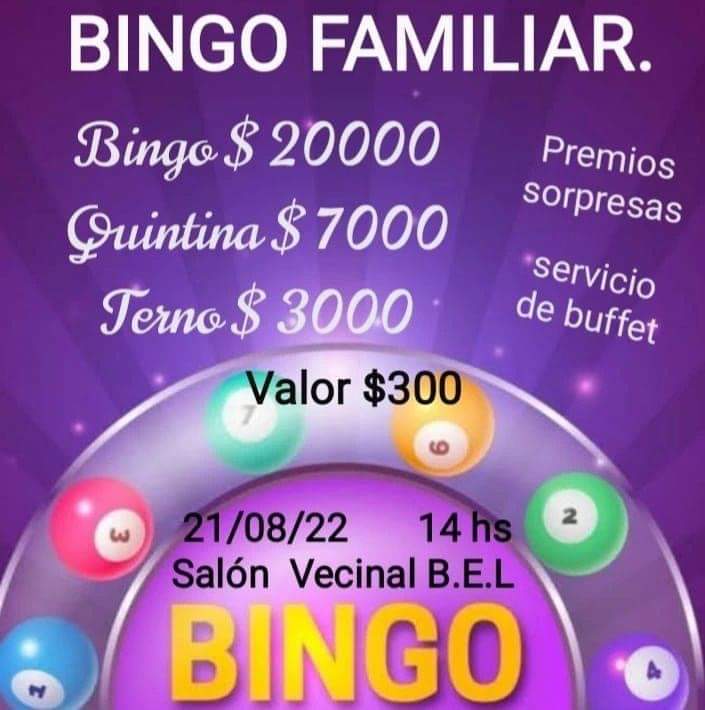 BINGO A BENEFICIO DE LA COMISIÓN VECINAL DE BARRIO EL LIBERTADOR