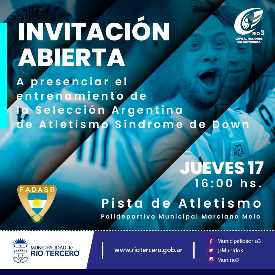 EL MUNICIPIO INVITA A VER EL ENTRENAMIENTO DE LA SELECCIÓN ARGENTINA DE ATLETISMO DE PERSONAS CON SÍNDROME DE DOWN