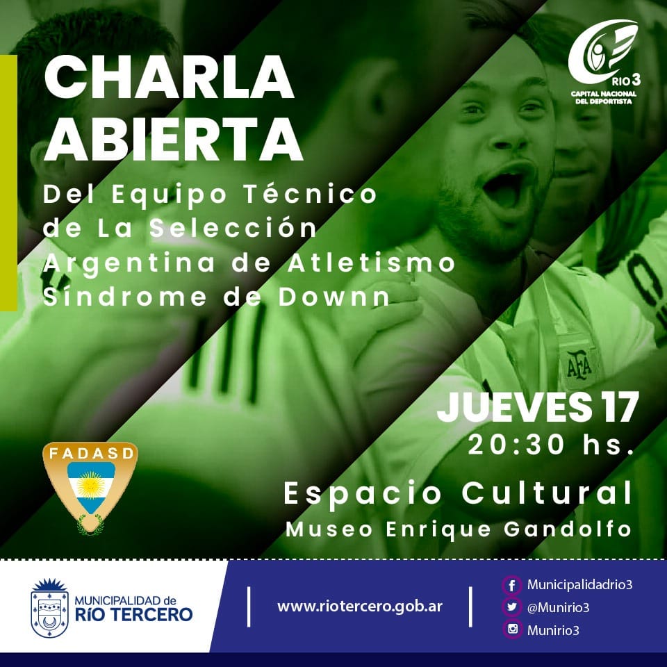 EL MUNICIPIO INVITA A LA CHARLA ABIERTA DEL EQUIPO TÉCNICO DE LA SELECCIÓN ARGENTINA DE ATLETISMO DE PERSONAS CON SÍNDROME DE DOWN