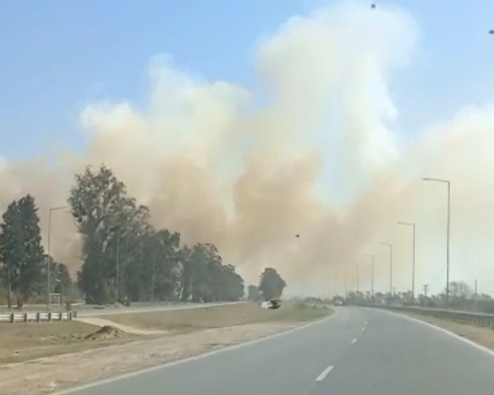 BOMBEROS DE RÍO TERCERO, ALMAFUERTE, EMBALSE, LOS CÓNDORES Y UN AVIÓN HIDRANTE TRABAJAN EN EL INCENDIO DE PASTIZALES ENTRE RÍO TERCERO-ALMAFUERTE