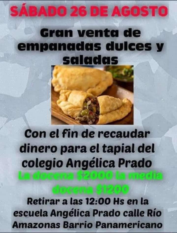 GRAN VENTA DE EMPANADAS ESTE SÁBADO EN LA ESCUELA ANGÉLICA PRADO