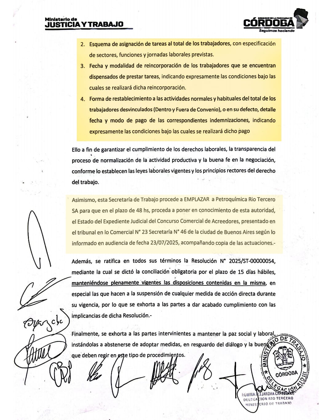 La Secretaría de Trabajo intimó a Petroquímica Río Tercero a informar sobre el futuro de la planta