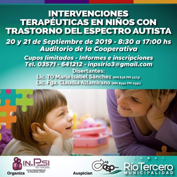 El 20 y 21 de Septiembre se realizar&aacute; una Jornada "Intervenciones terap&eacute;uticas en ni&ntilde;os con trastorno del espectro autista".