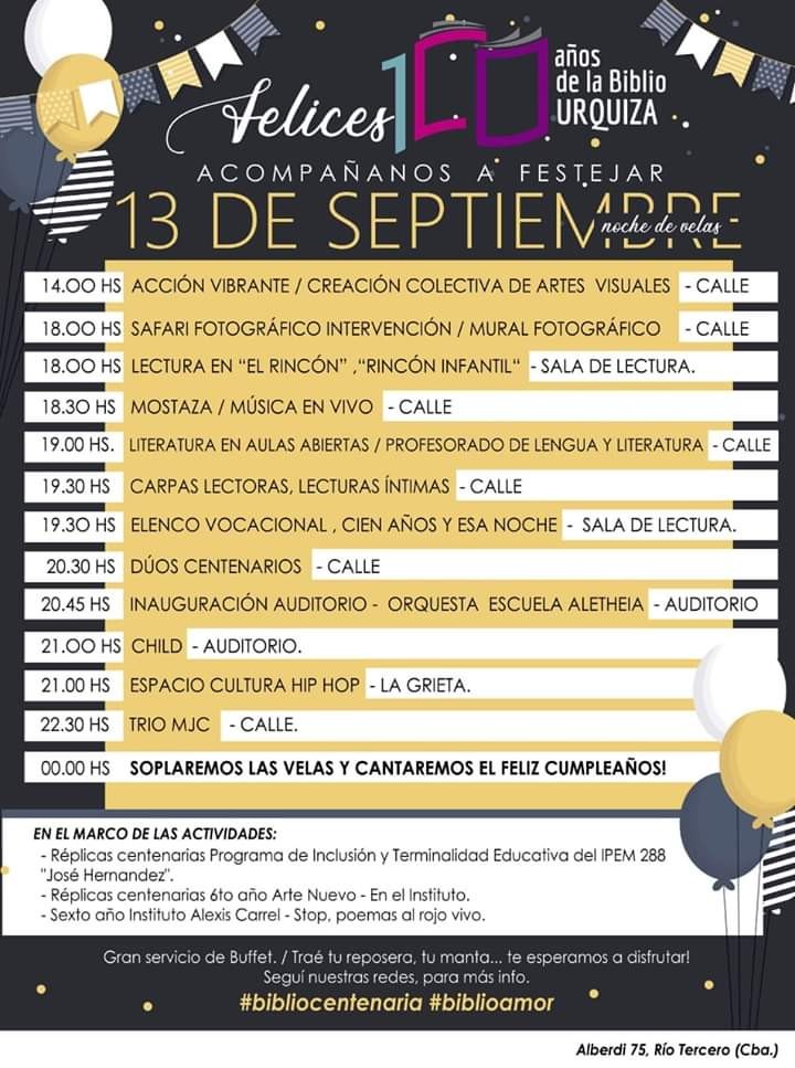 La Biblioteca Urquiza festeja sus 100 a&ntilde;os este Viernes 13 de Septiembre 
