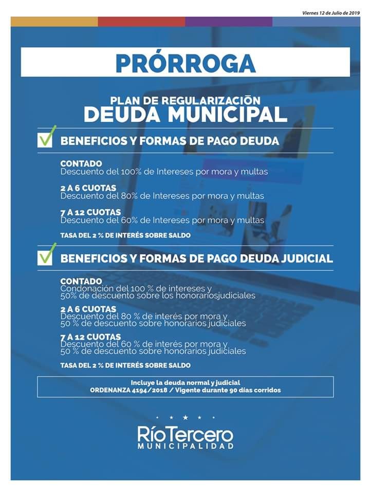 El 18 de Septiembre vence el Plan para regularizar deudas Municipales 