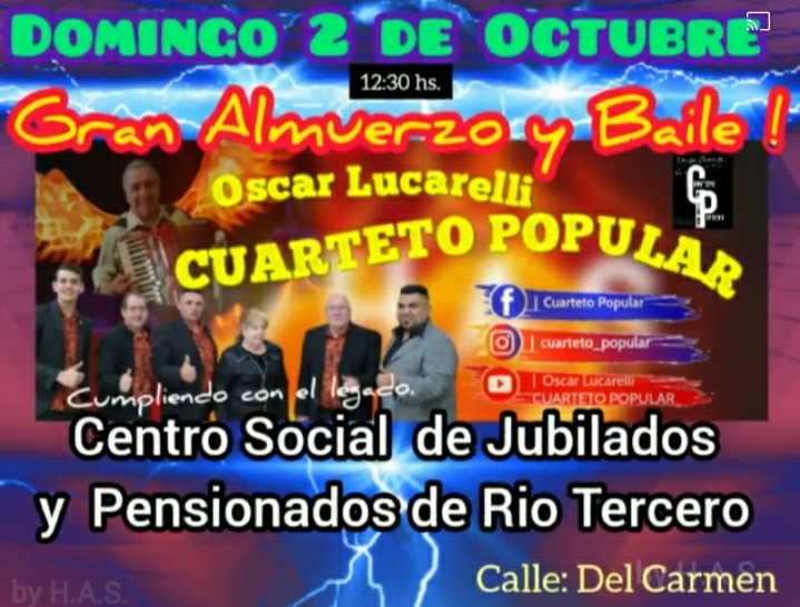 EL CÍRCULO DE JUBILADOS Y PENSIONADOS FESTEJARÁ EL DÍA DEL JUBILADO CON UN ALMUERZO Y BAILE