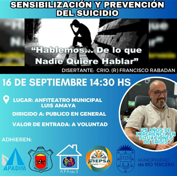 ESTE SÁBADO EN EL ANFI IMPORTANTE CHARLA SOBRE SENSIBILIZACIÓN Y PREVENCIÓN DEL SUICIDIO