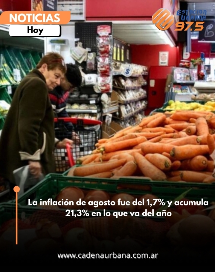 La inflaci&oacute;n de agosto fue del 1,7% y acumula 21,3% en lo que va del a&ntilde;o