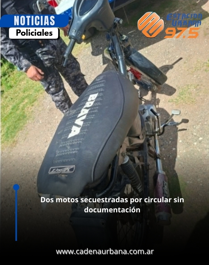 Dos motos secuestradas por circular sin documentaci&oacute;n