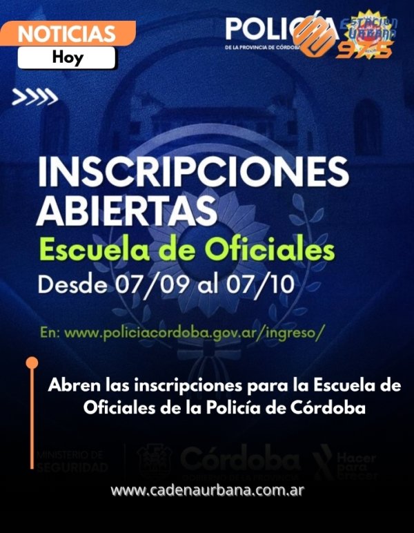 Abren las inscripciones para la Escuela de Oficiales de la Polic&iacute;a de C&oacute;rdoba
