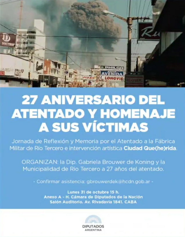 LA DIPUTADA BROUWER DE KONING BUSCA INSTITUIR EL DÍA DE LA MEMORIA Y SOLIDARIDAD CON LAS VÍCTIMAS DEL ATENTADO CONTRA FÁBRICA MILITAR