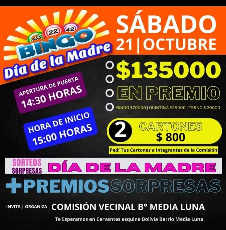 BARRIO MEDIA LUNA REALIZA ESTE SÁBADO EL GRAN BINGO DEL DÍA DE LA MADRE