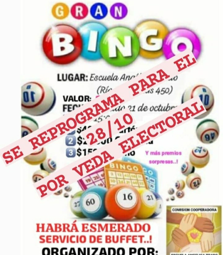 EL BINGO DE LA ESCUELA ANGÉLICA PRADO SE REALIZARÁ EL PRÓXIMO SÁBADO