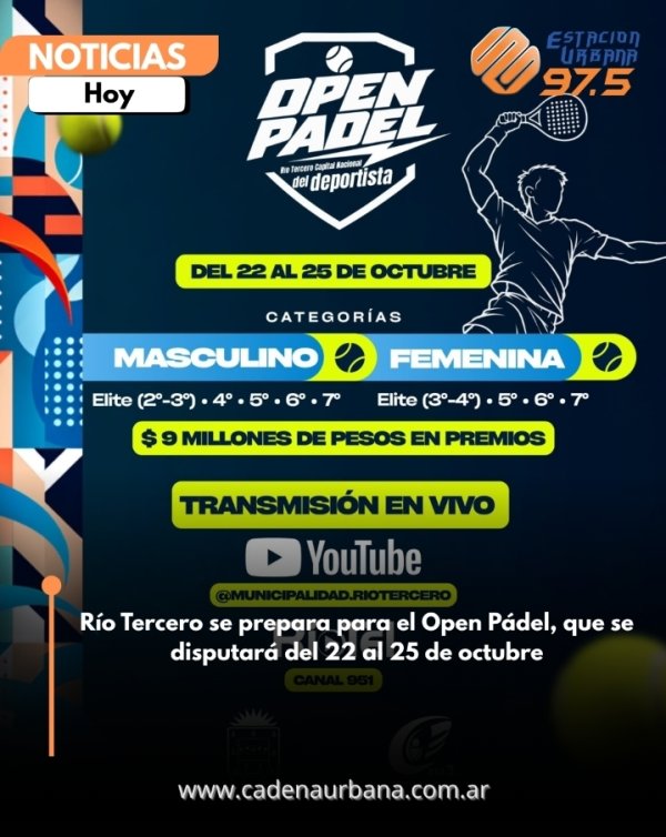 R&iacute;o Tercero se prepara para el Open P&aacute;del, que se disputar&aacute; del 22 al 25 de octubre