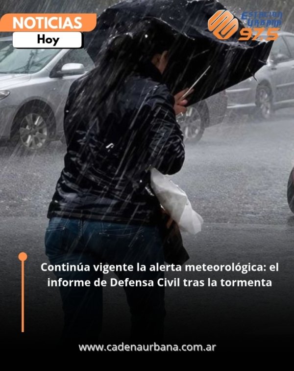Contin&uacute;a vigente la alerta meteorol&oacute;gica: el informe de Defensa Civil tras la tormenta