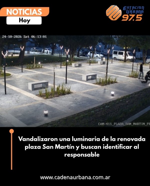 Vandalizaron una luminaria de la renovada plaza San Mart&iacute;n y buscan identificar al responsable