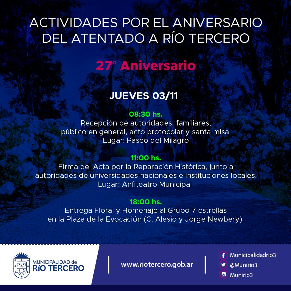ACTIVIDADES POR EL 27º ANIVERSARIO DEL ATENTADO A RÍO TERCERO