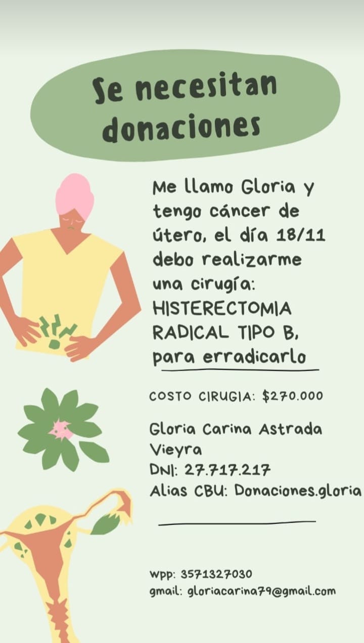 DEBE SER OPERADA POR UN CÁNCER DE ÚTERO Y NECESITA LA SOLIDARIDAD DE TODOS