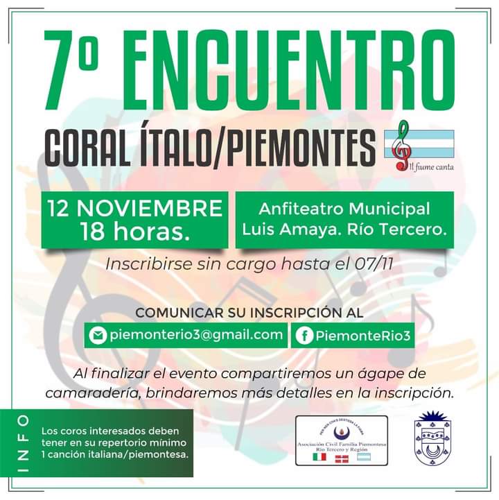YA SE PALPITA EL SÉPTIMO ENCUENTRO CORAL ÍTALO PIEMONTÉS