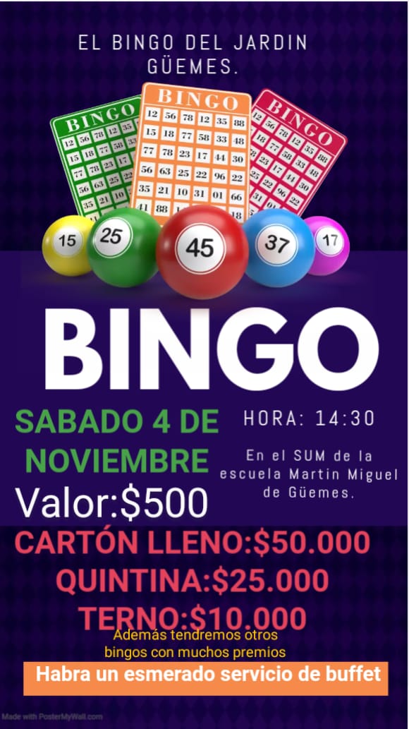 GRAN BINGO A BENEFICIO DEL JARDÍN DE LA ESCUELA GÜEMES