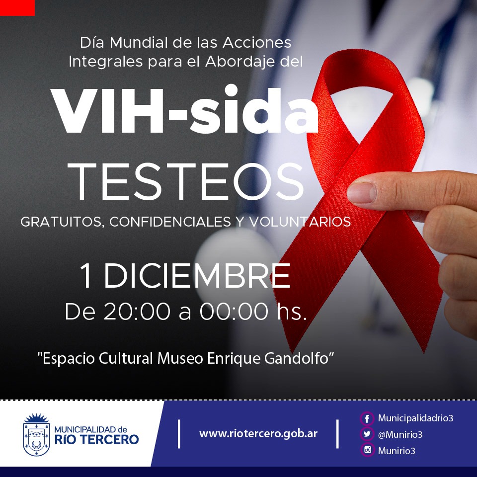 EL MUNICIPIO REALIZARÁ UNA JORNADA DE TESTEOS VOLUNTARIOS, GRATUITOS Y  CONFIDENCIALES DE V.I.H