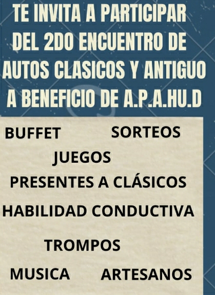 Apahud invita al 2do. Encuentro de Autos Clásicos y Antiguos para este domingo