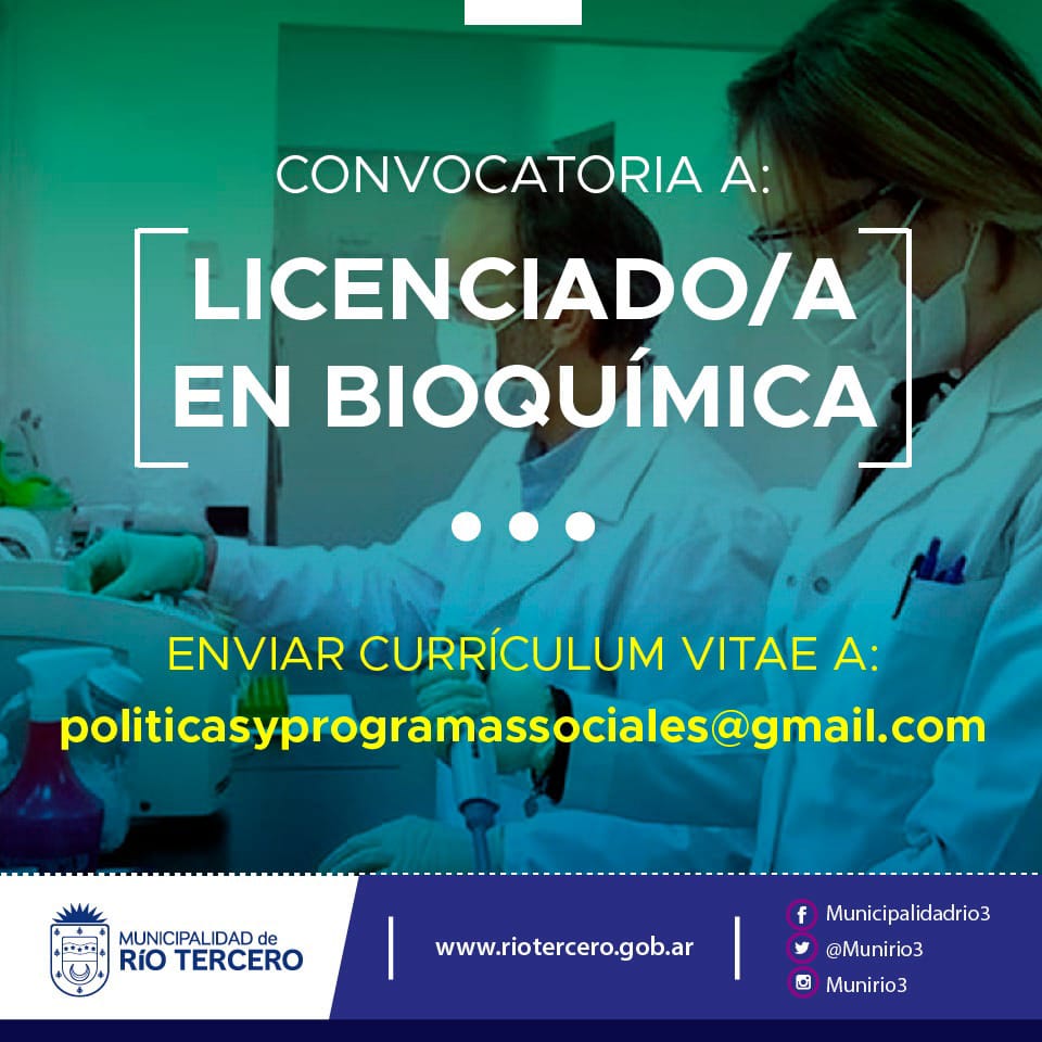 NUEVA CONVOCATORIA LABORAL PARA LICENCIADO/A EN BIOQUÍMICA 